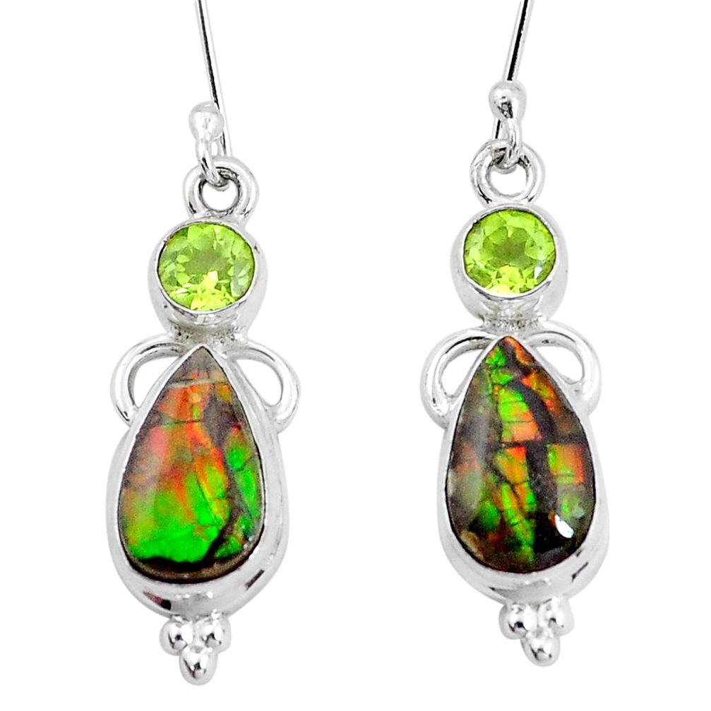 925 silver 9.97cts natural multi color ammolite peridot earrings p22096