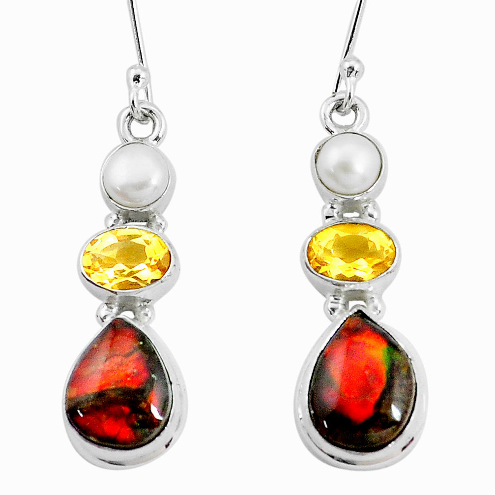 11.89cts natural multi color ammolite citrine pearl 925 silver earrings p22097