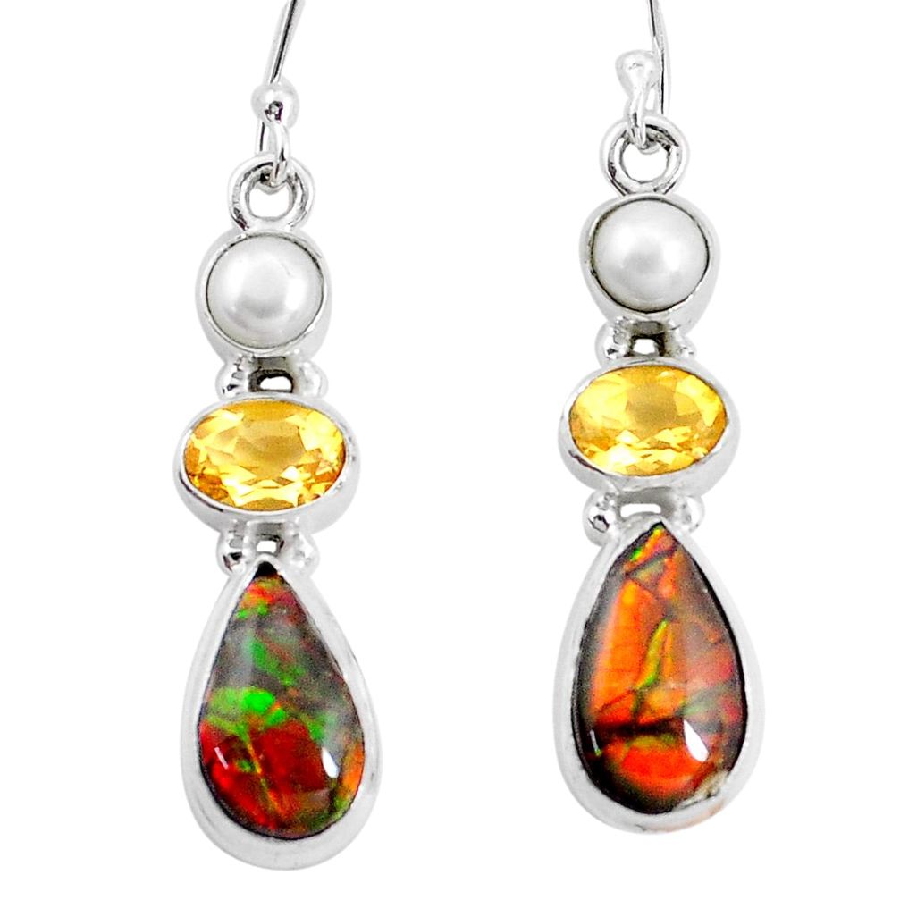 11.91cts natural multi color ammolite citrine pearl 925 silver earrings p22098