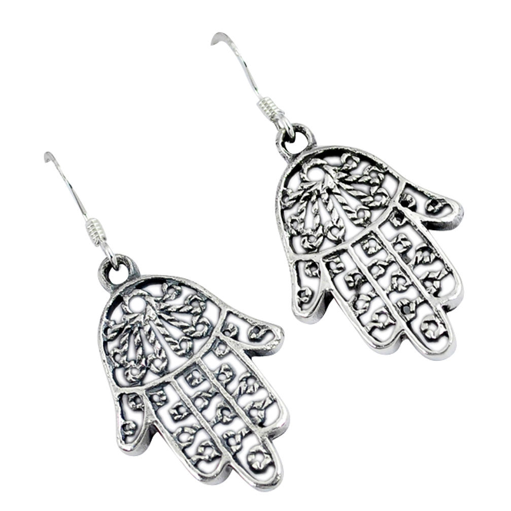 Indonesian bali style solid 925 silver hand of god hamsa earrings jewelry p2277