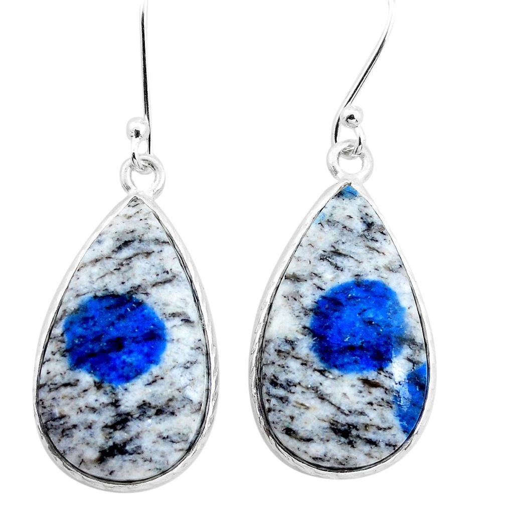 19.66cts natural k2 blue (azurite in quartz) 925 silver dangle earrings p22842