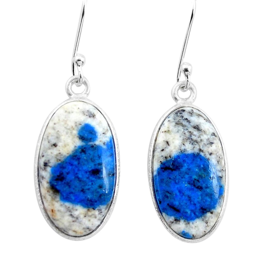 14.59cts natural k2 blue (azurite in quartz) 925 silver dangle earrings p22848