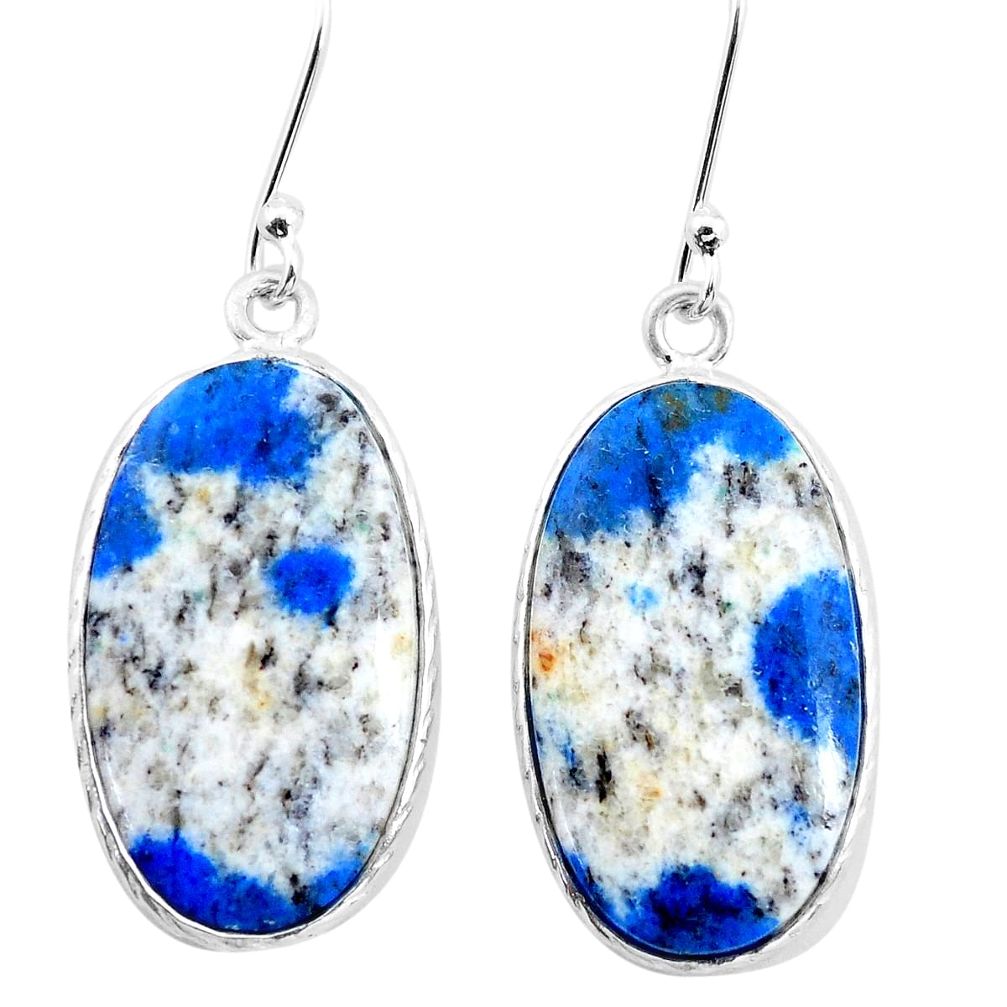 19.17cts natural k2 blue (azurite in quartz) 925 silver dangle earrings p22851