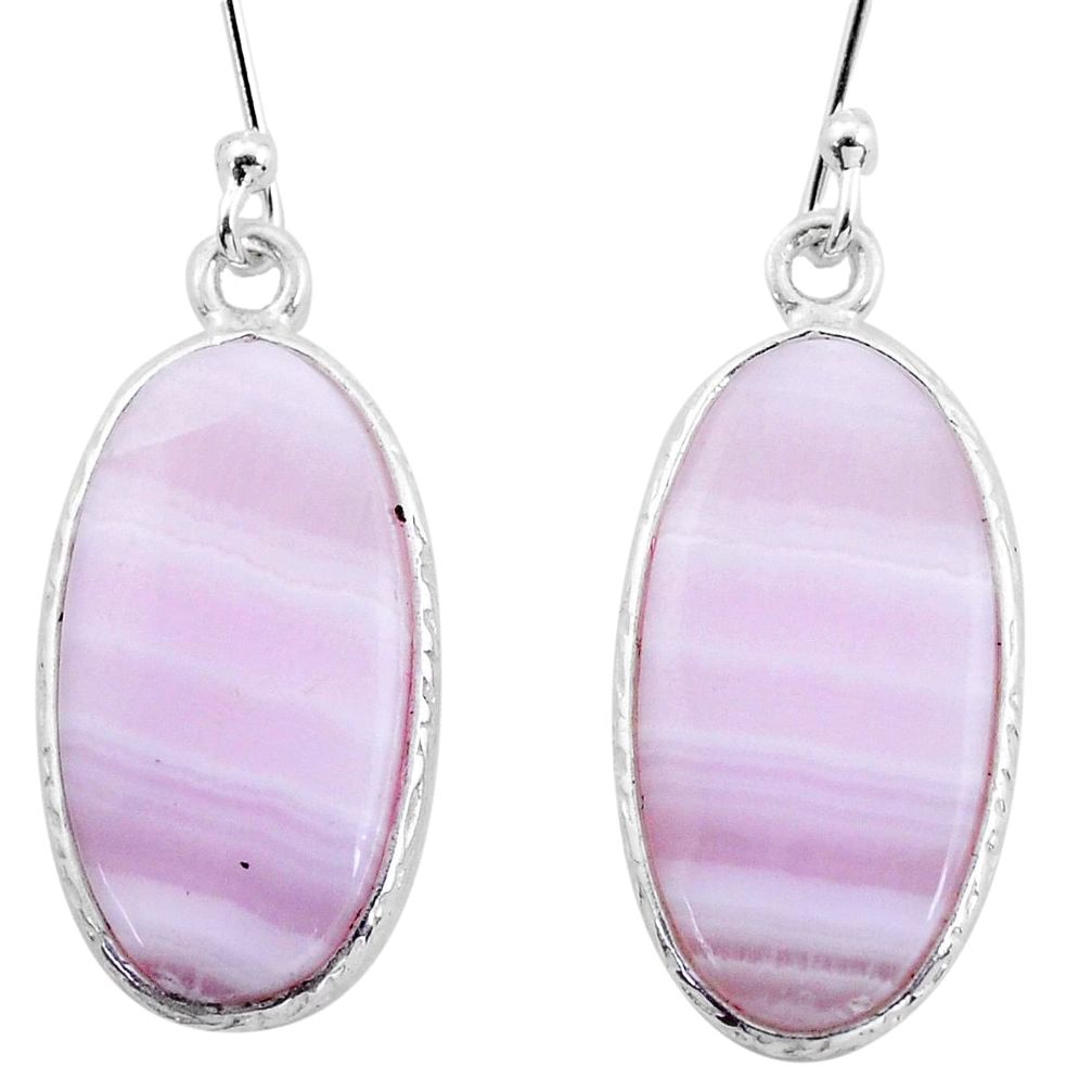 15.22cts natural pink lace agate 925 sterling silver dangle earrings p22882