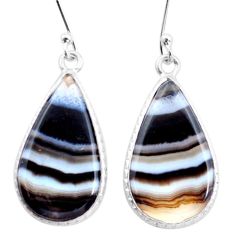 14.49cts natural black botswana agate 925 sterling silver dangle earrings p22910