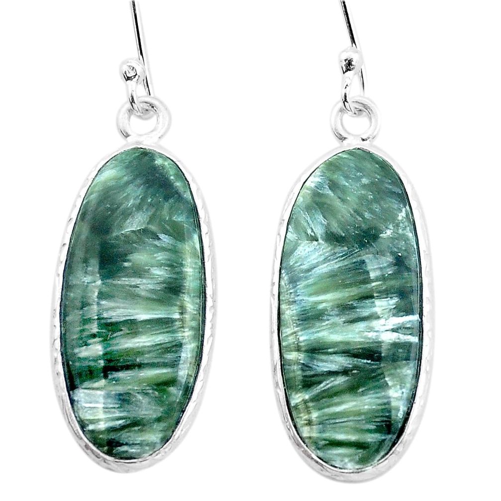 12.82cts natural green seraphinite (russian) 925 silver dangle earrings p22941