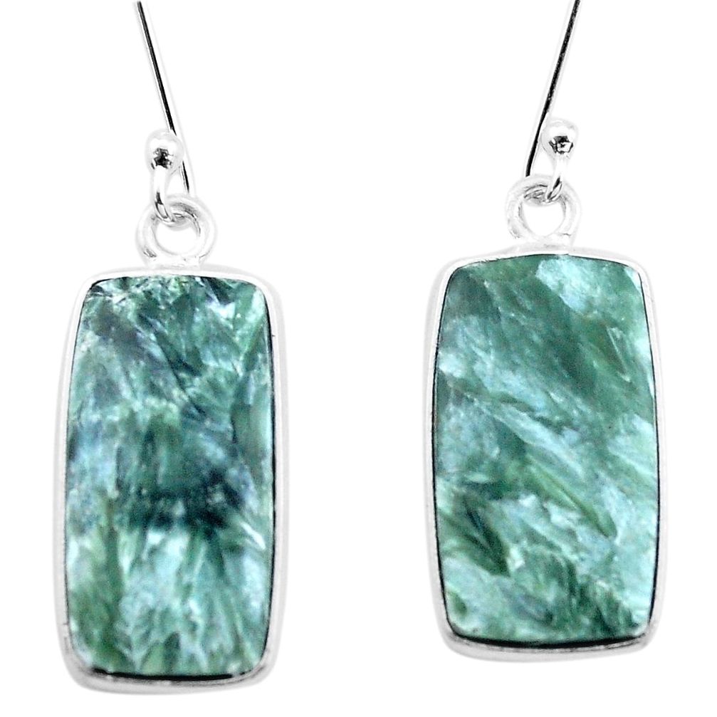 12.24cts natural green seraphinite (russian) 925 silver dangle earrings p22942