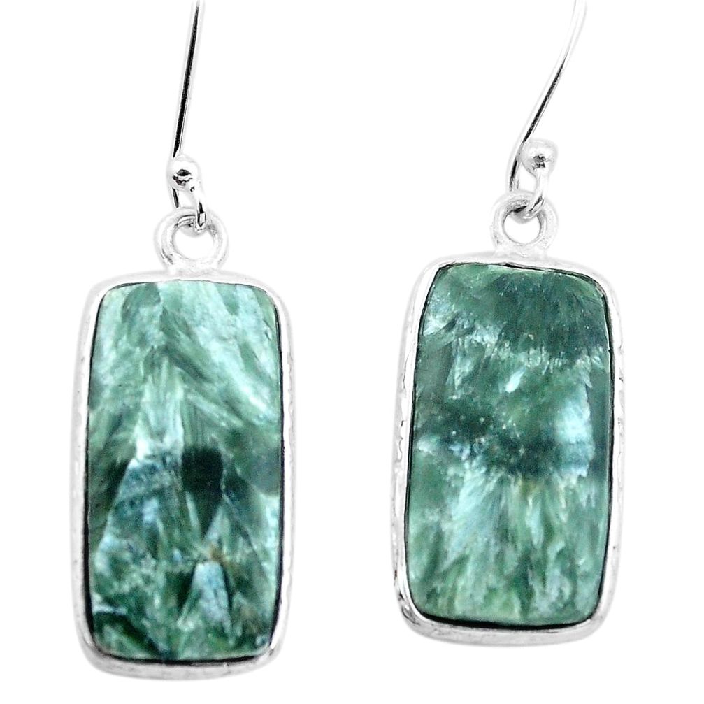 13.83cts natural green seraphinite (russian) 925 silver dangle earrings p22943