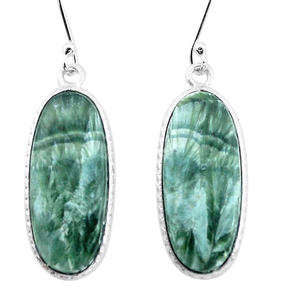 925 silver 15.75cts natural green seraphinite (russian) dangle earrings p22944