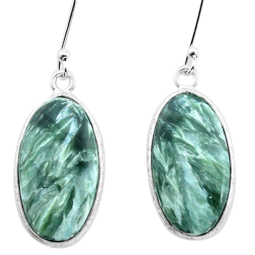 925 silver 13.25cts natural green seraphinite (russian) dangle earrings p22947