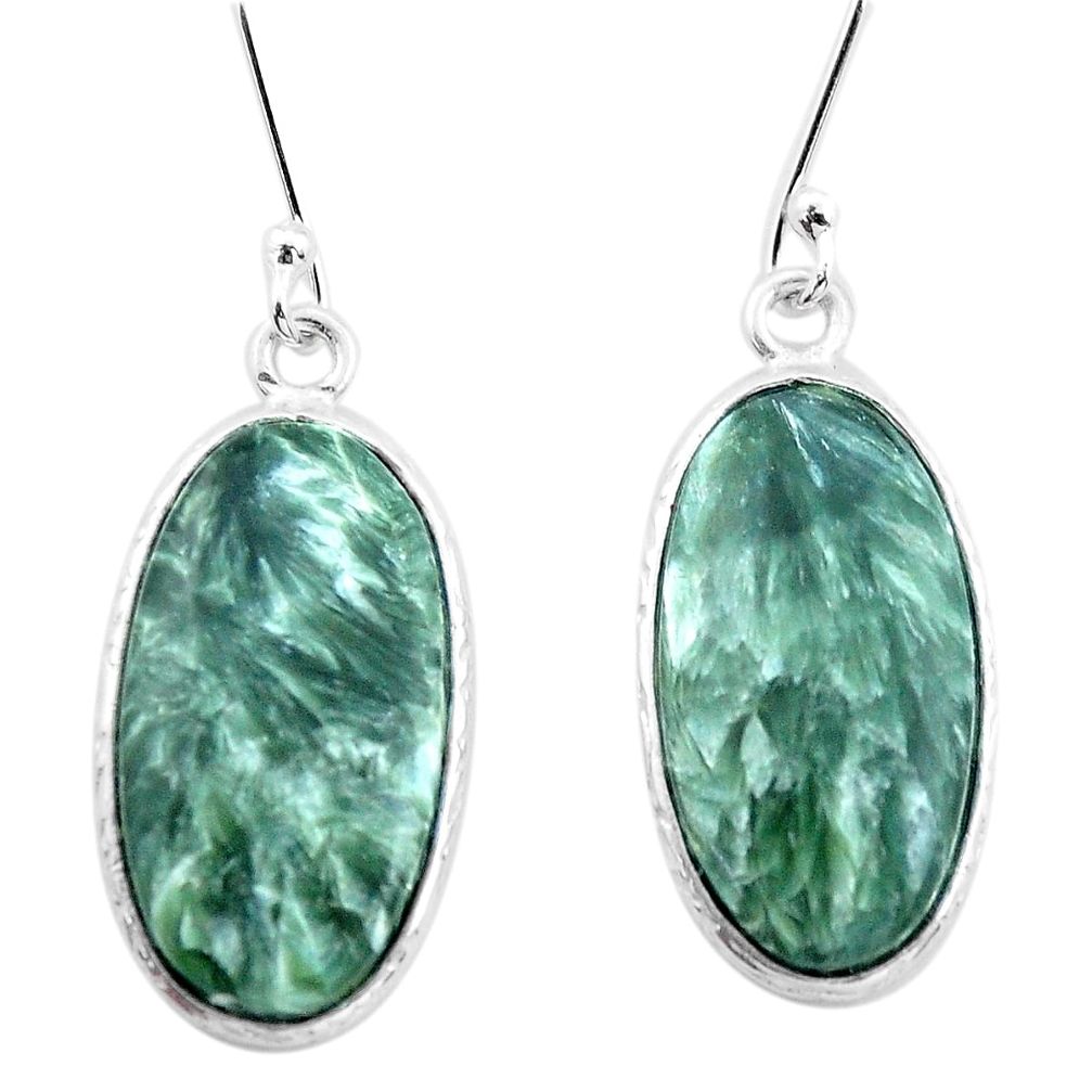 12.88cts natural green seraphinite (russian) 925 silver dangle earrings p22948