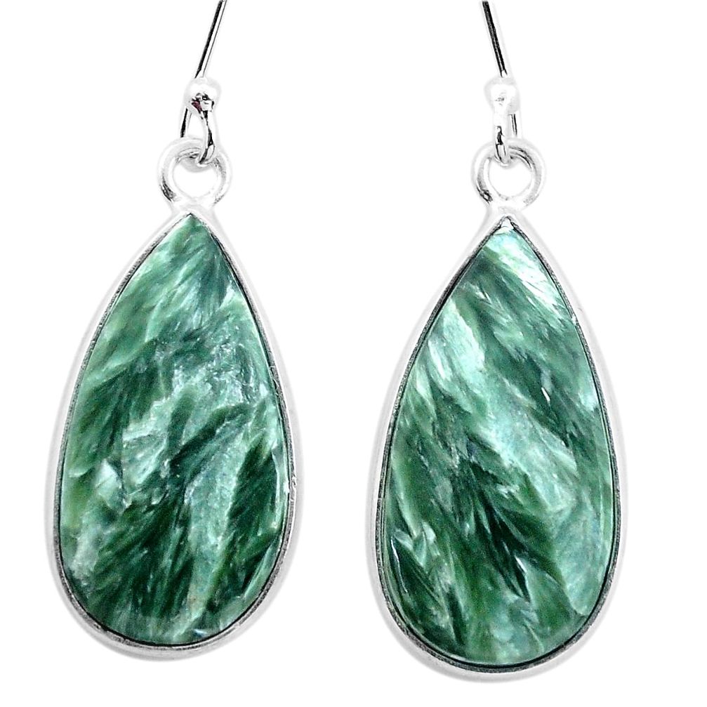 925 silver 12.21cts natural green seraphinite (russian) dangle earrings p22950