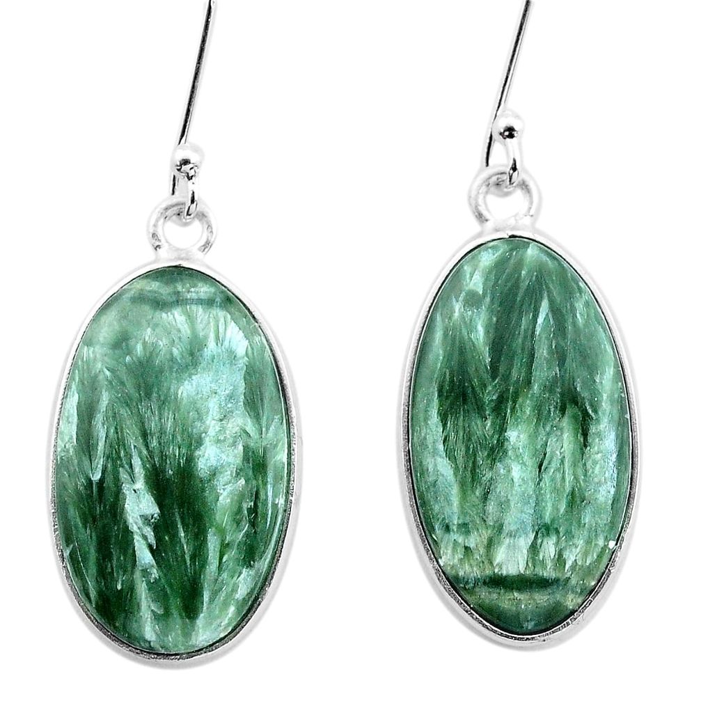 12.73cts natural green seraphinite (russian) 925 silver dangle earrings p22952