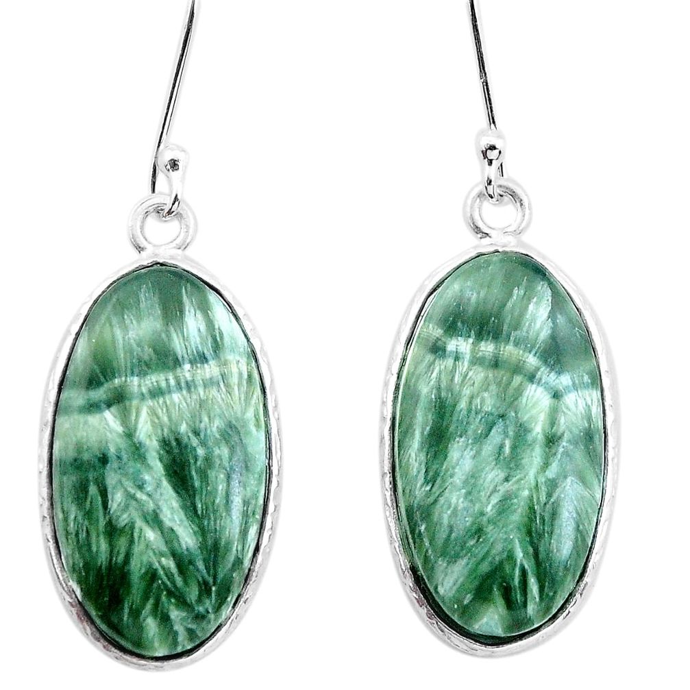 925 silver 15.16cts natural green seraphinite (russian) dangle earrings p22953