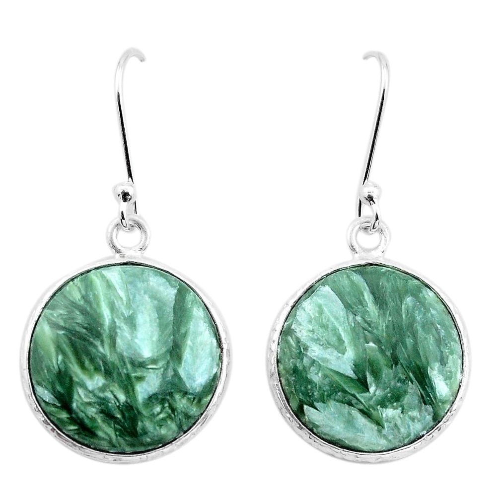 13.86cts natural green seraphinite (russian) 925 silver dangle earrings p22954