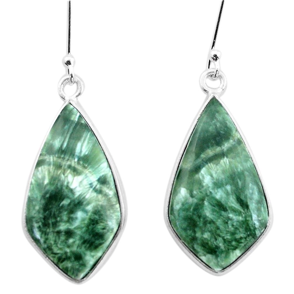 925 silver 14.56cts natural green seraphinite (russian) dangle earrings p22955