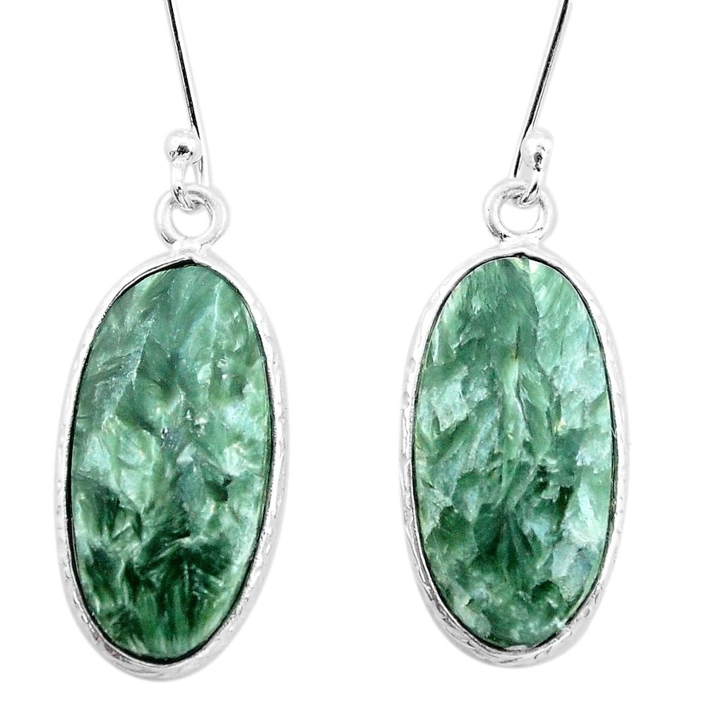 13.44cts natural green seraphinite (russian) 925 silver dangle earrings p22957