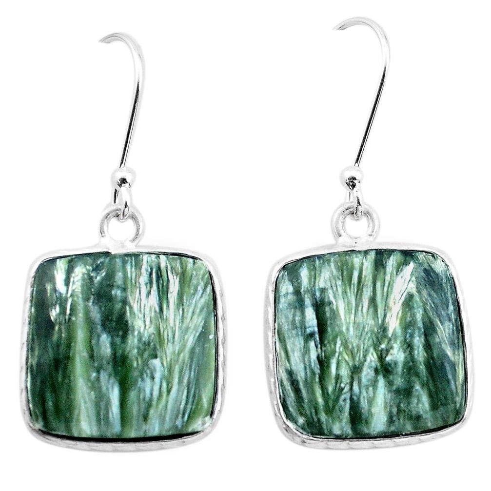 925 silver 14.41cts natural green seraphinite (russian) dangle earrings p22958