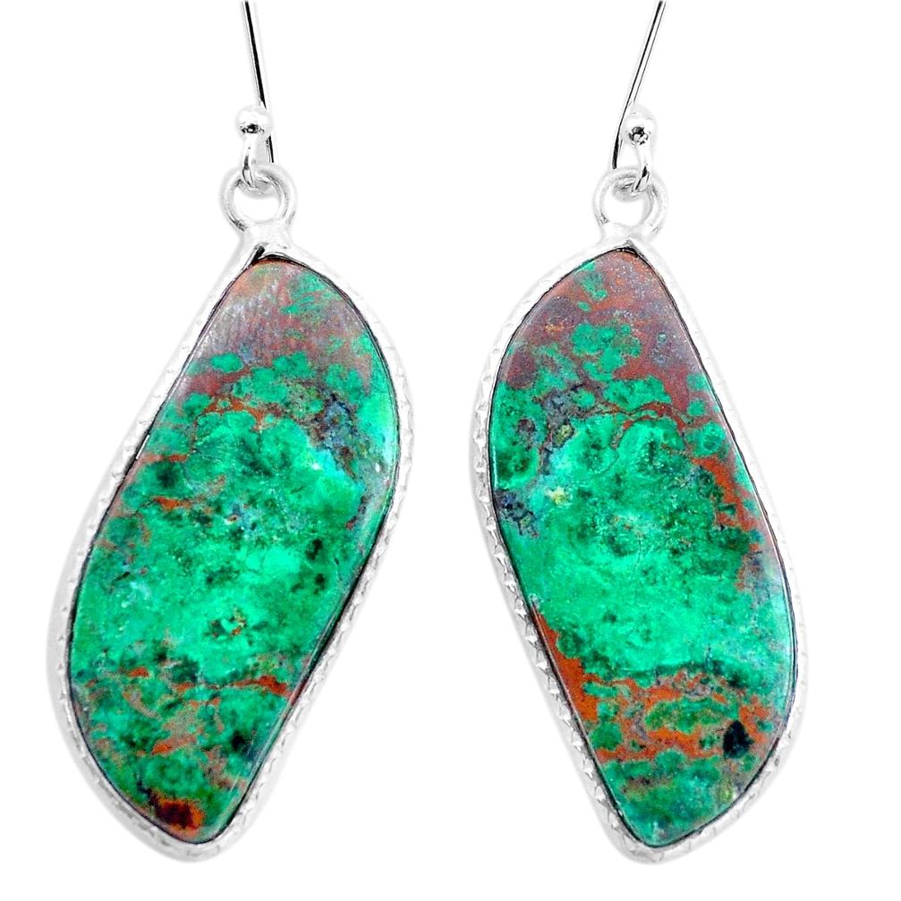 21.55cts natural green chrysocolla 925 sterling silver dangle earrings p22978