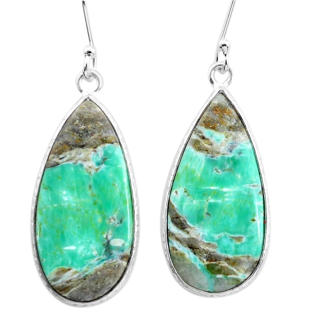 18.01cts natural green variscite 925 sterling silver dangle earrings p22989