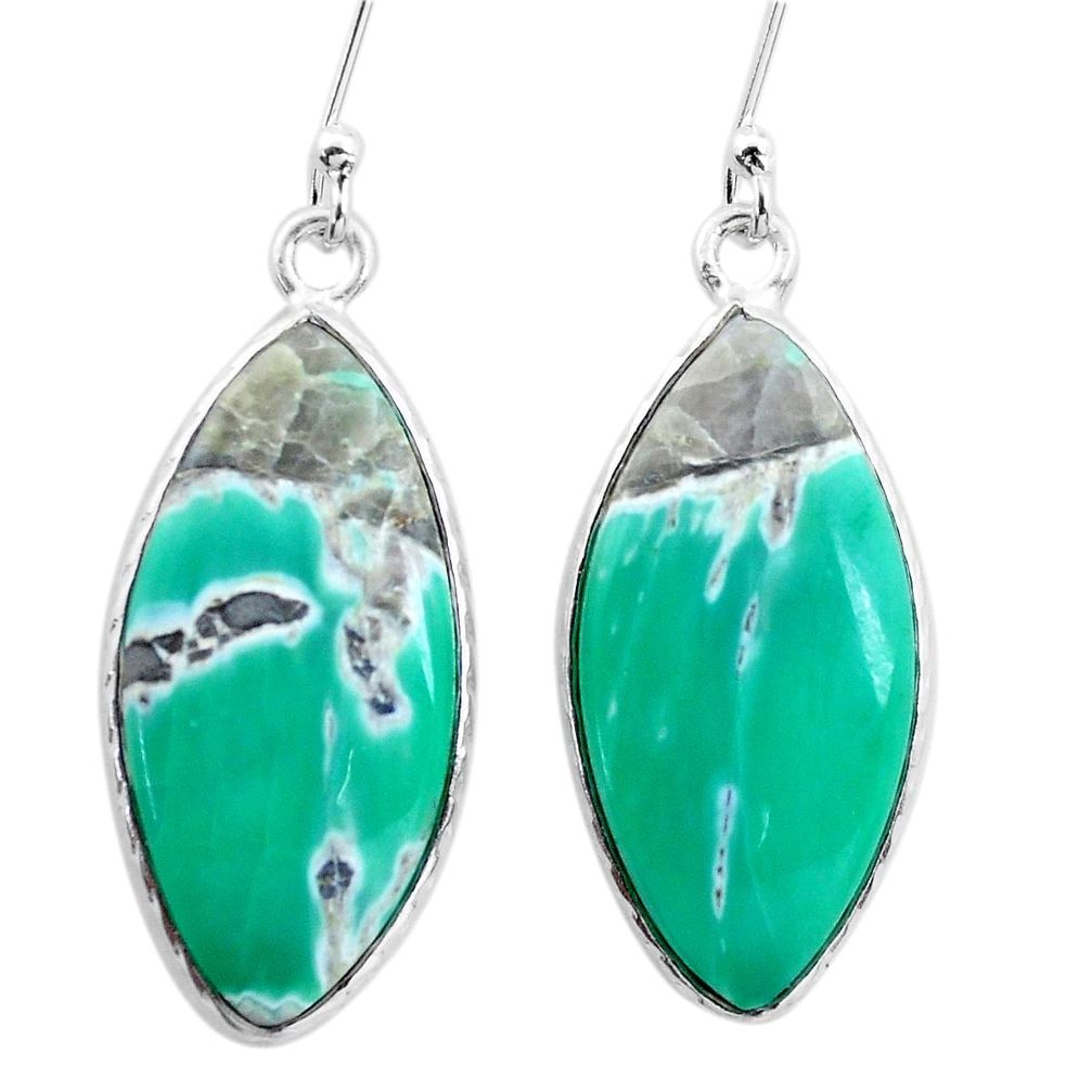 16.88cts natural green variscite 925 sterling silver dangle earrings p22993