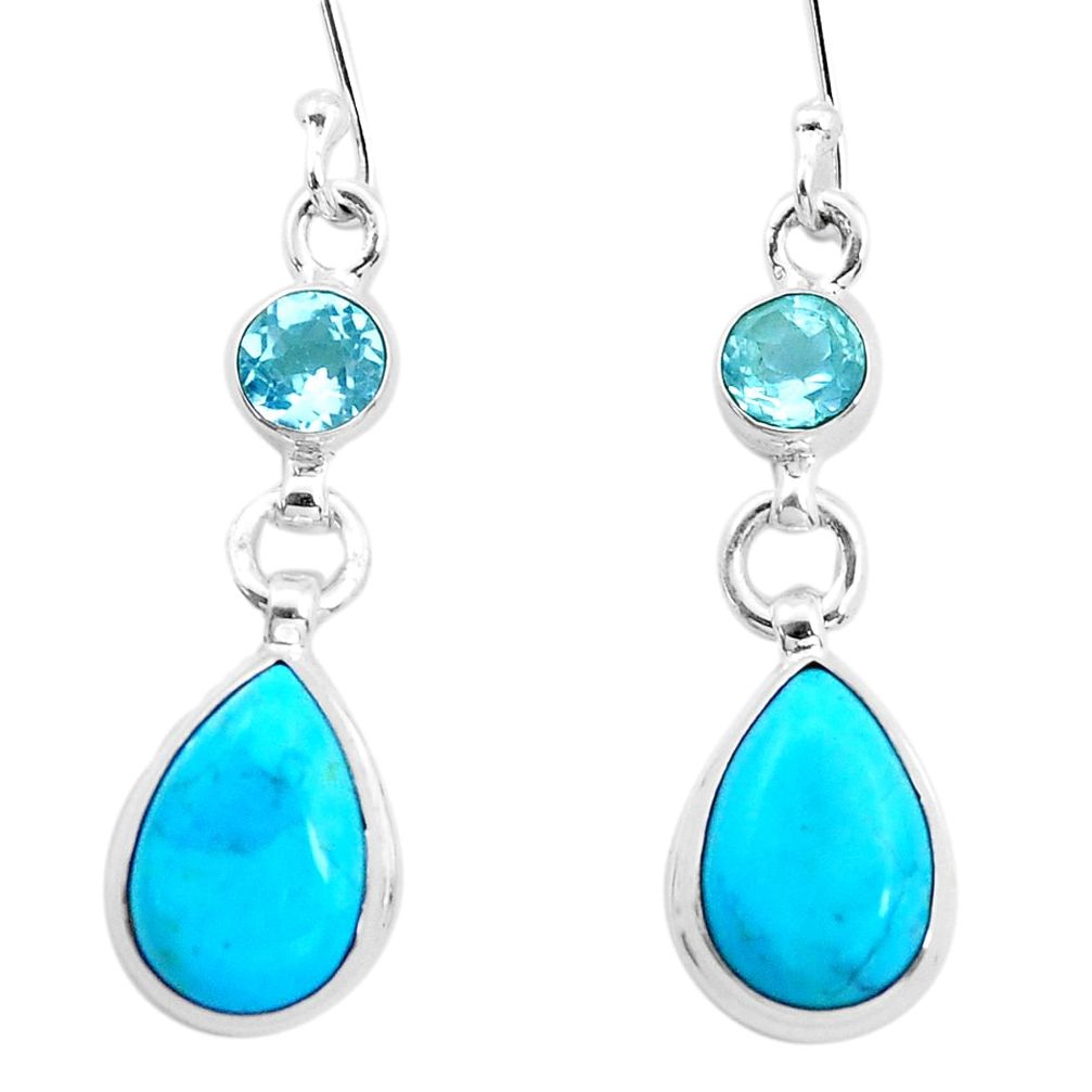 9.77cts natural blue kingman turquoise topaz 925 silver dangle earrings p23567