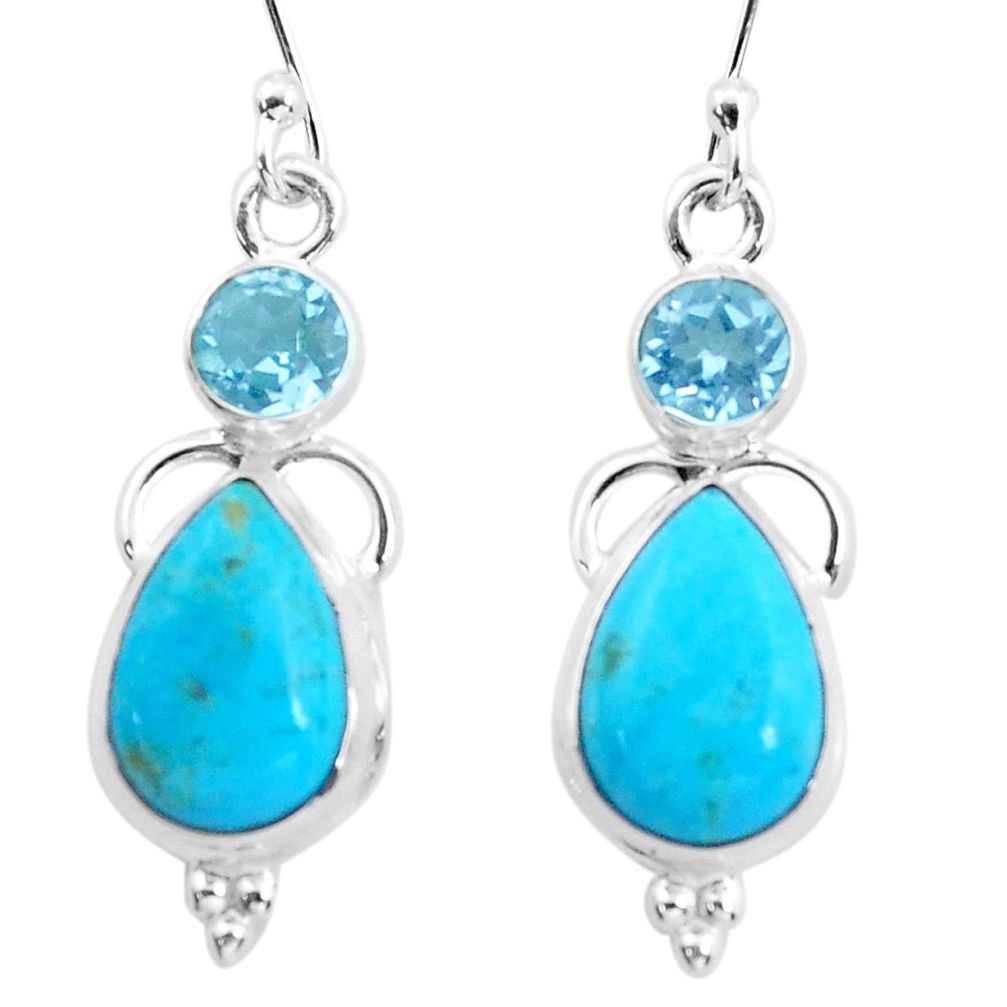 9.23cts natural blue kingman turquoise topaz 925 silver dangle earrings p23578