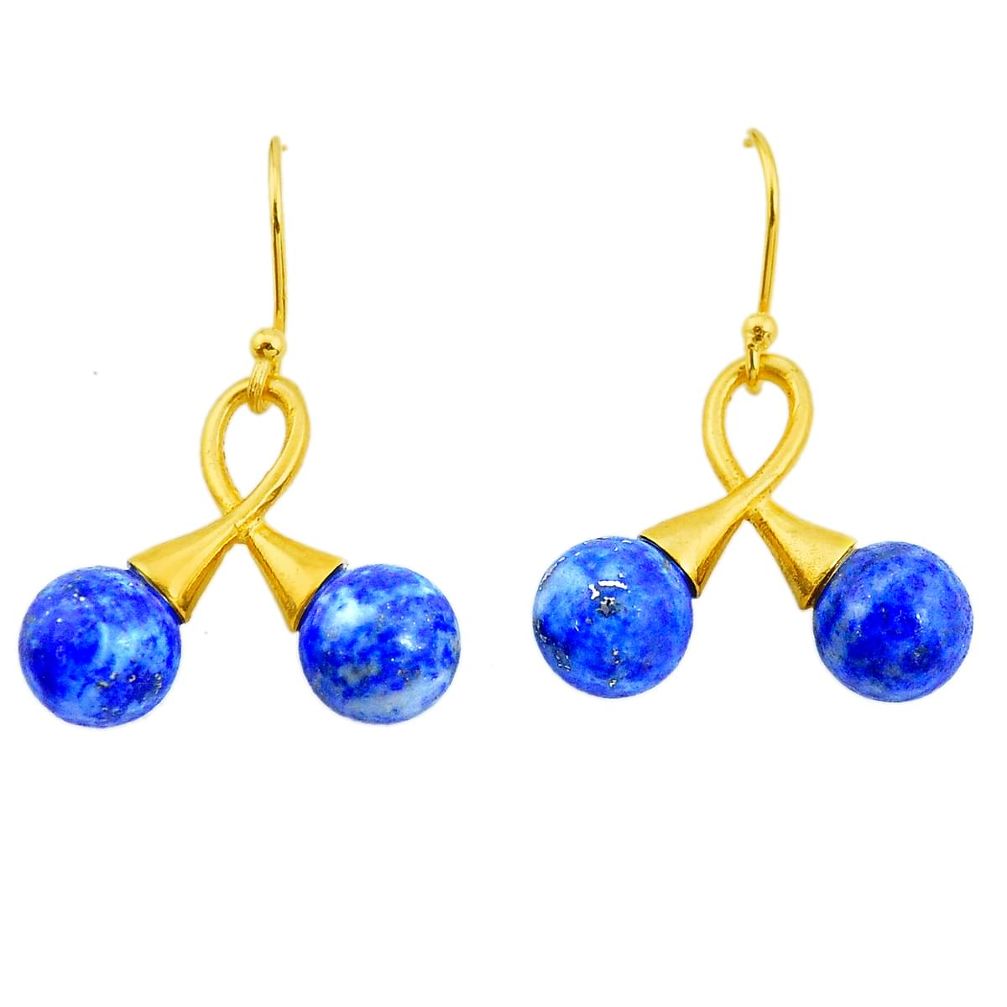 12.98cts natural blue lapis lazuli 925 silver 14k gold dangle earrings p24034