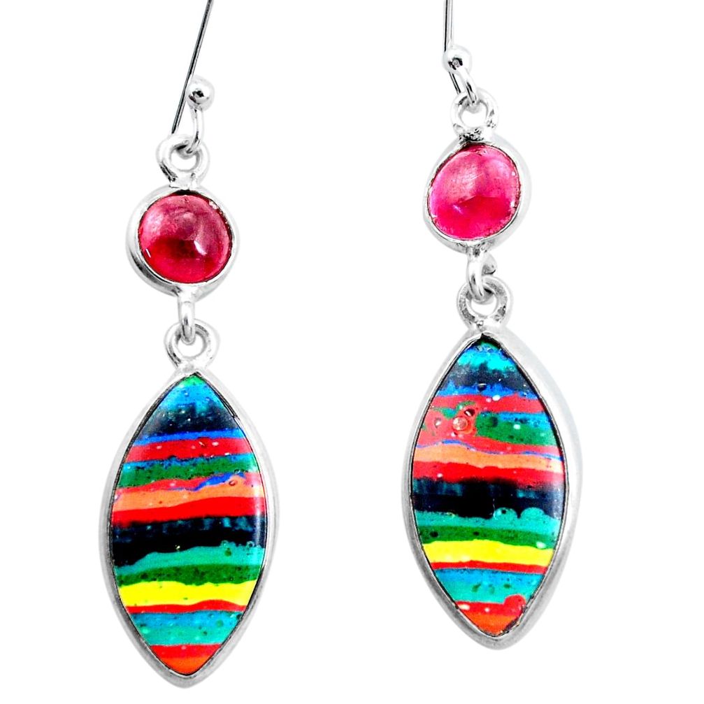 11.66cts natural multi color rainbow calsilica 925 silver dangle earrings p24566