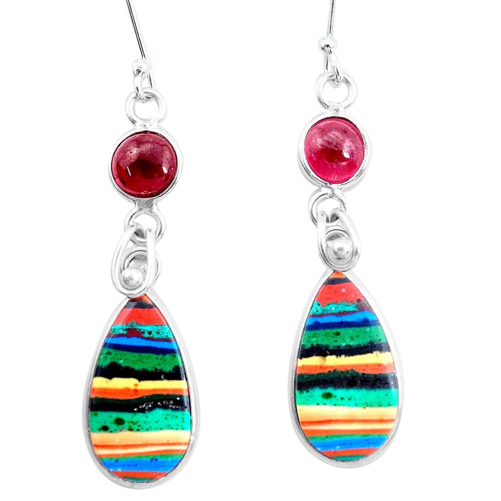 12.35cts natural multi color rainbow calsilica 925 silver dangle earrings p24569