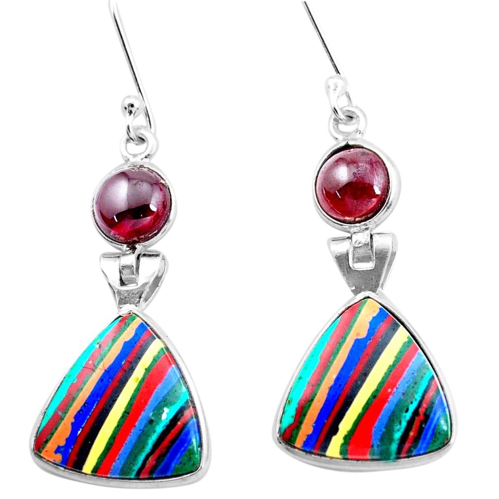 925 silver 12.35cts natural multi color rainbow calsilica dangle earrings p24573