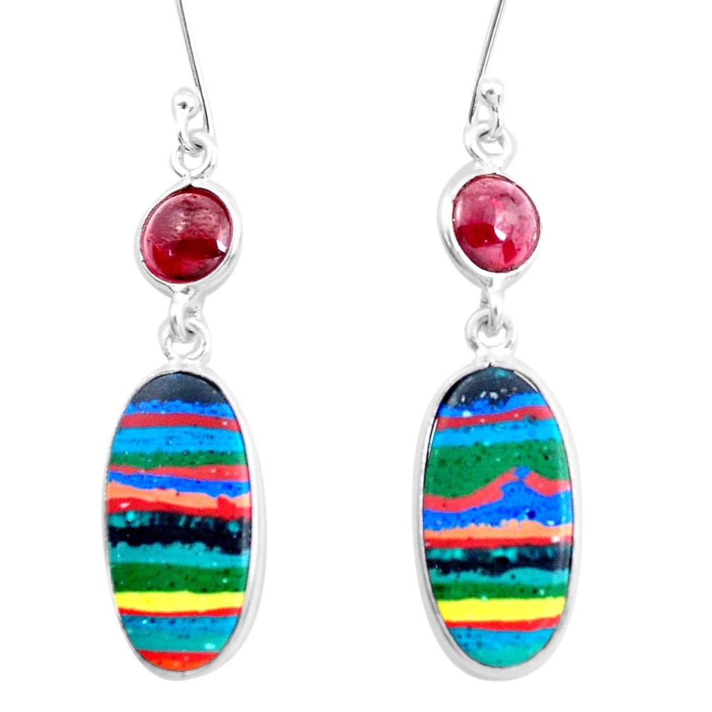 11.66cts natural multi color rainbow calsilica 925 silver dangle earrings p24575