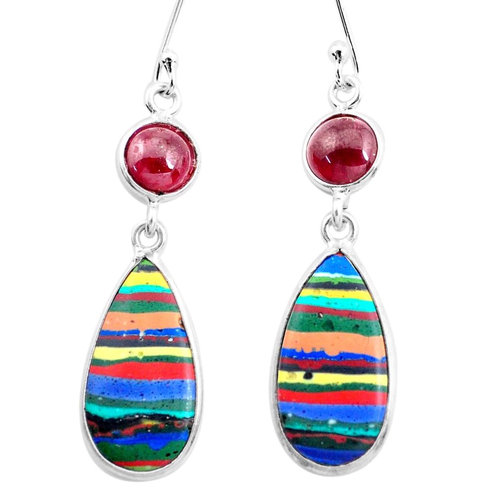 925 silver 10.70cts natural multi color rainbow calsilica dangle earrings p24577