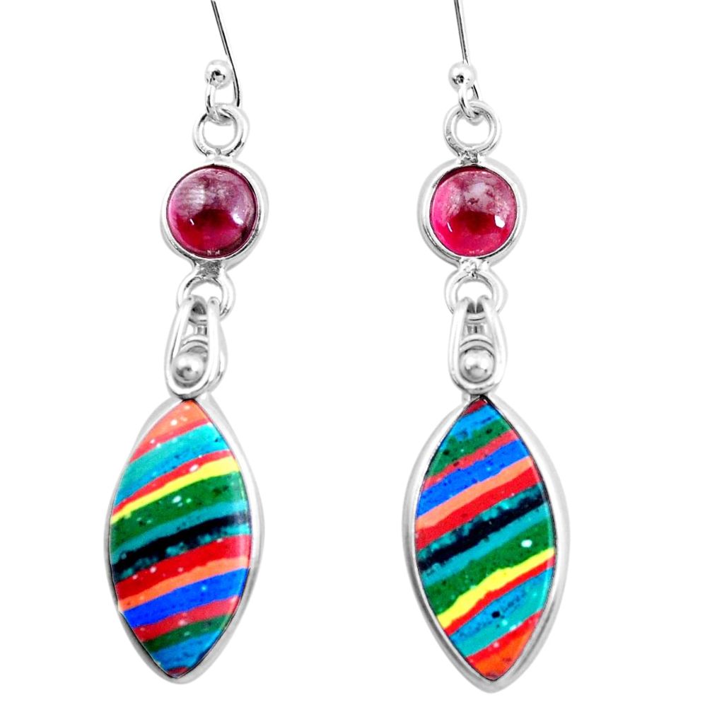 925 silver 12.96cts natural multi color rainbow calsilica dangle earrings p24580