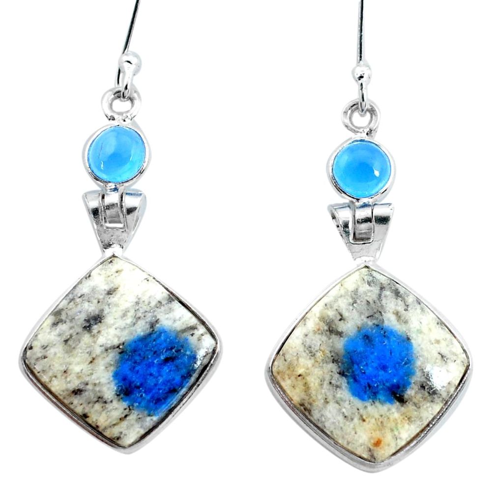 15.25cts natural k2 blue (azurite in quartz) chalcedony silver earrings p24581