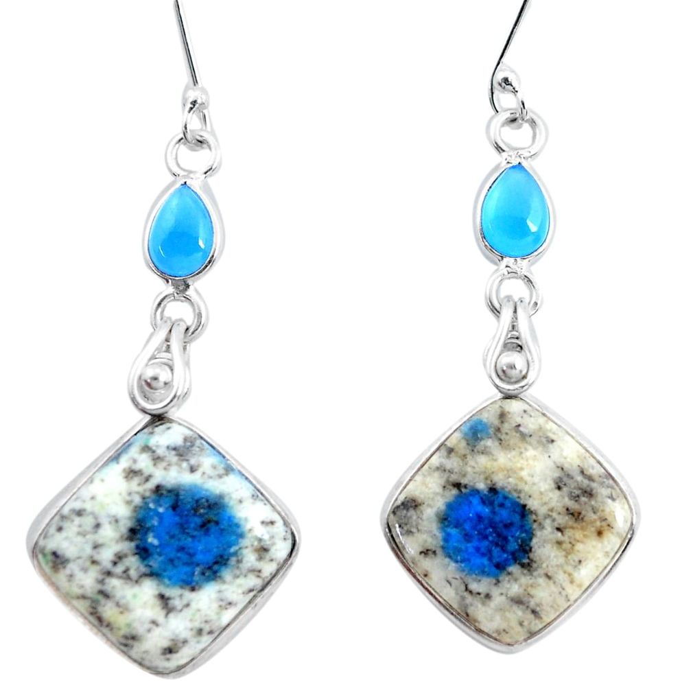 17.46cts natural k2 blue (azurite in quartz) chalcedony silver earrings p24584