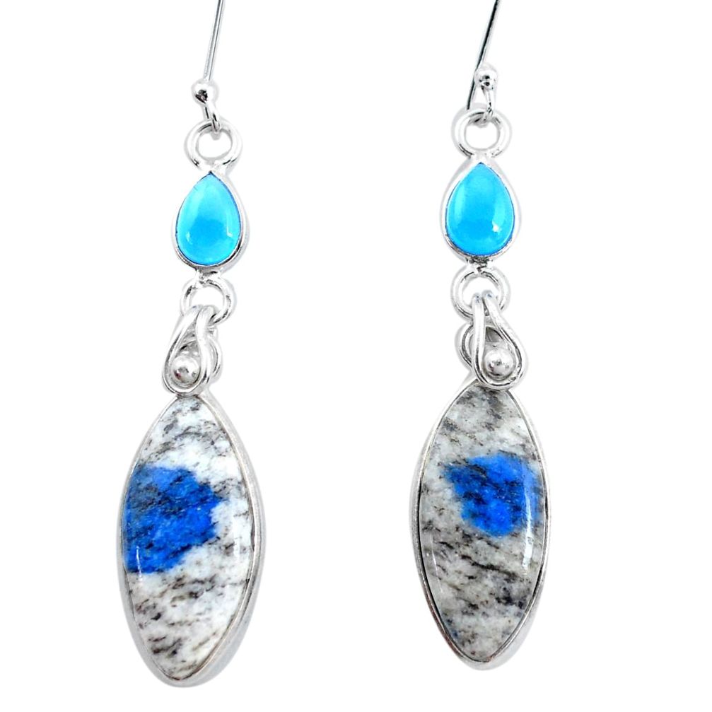 14.56cts natural k2 blue (azurite in quartz) chalcedony silver earrings p24585