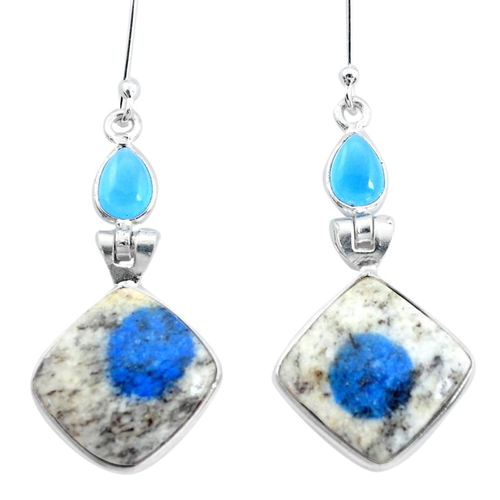 17.08cts natural k2 blue (azurite in quartz) chalcedony silver earrings p24593
