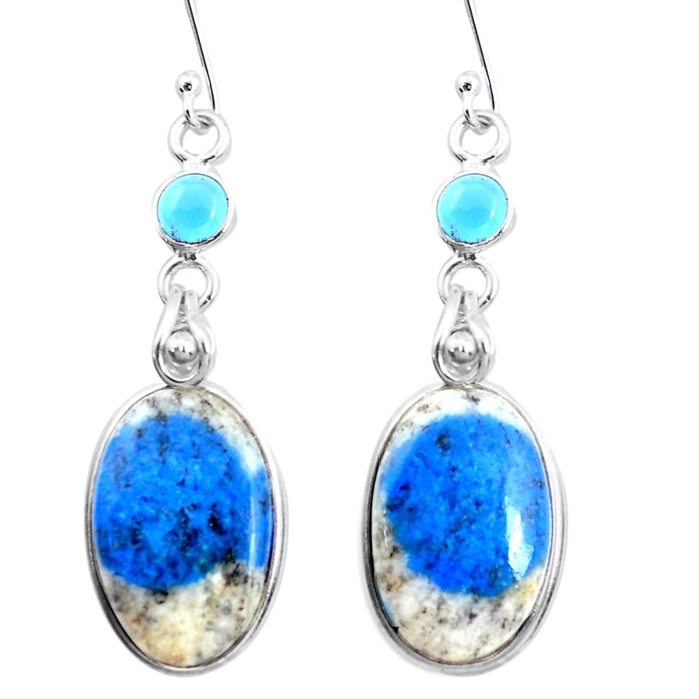 17.08cts natural k2 blue (azurite in quartz) chalcedony silver earrings p24596
