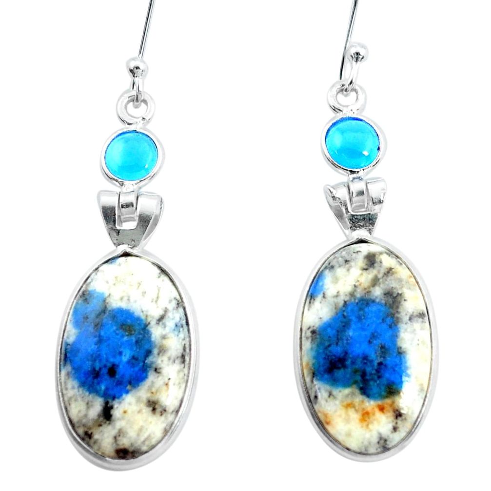 16.50cts natural k2 blue (azurite in quartz) chalcedony silver earrings p24598