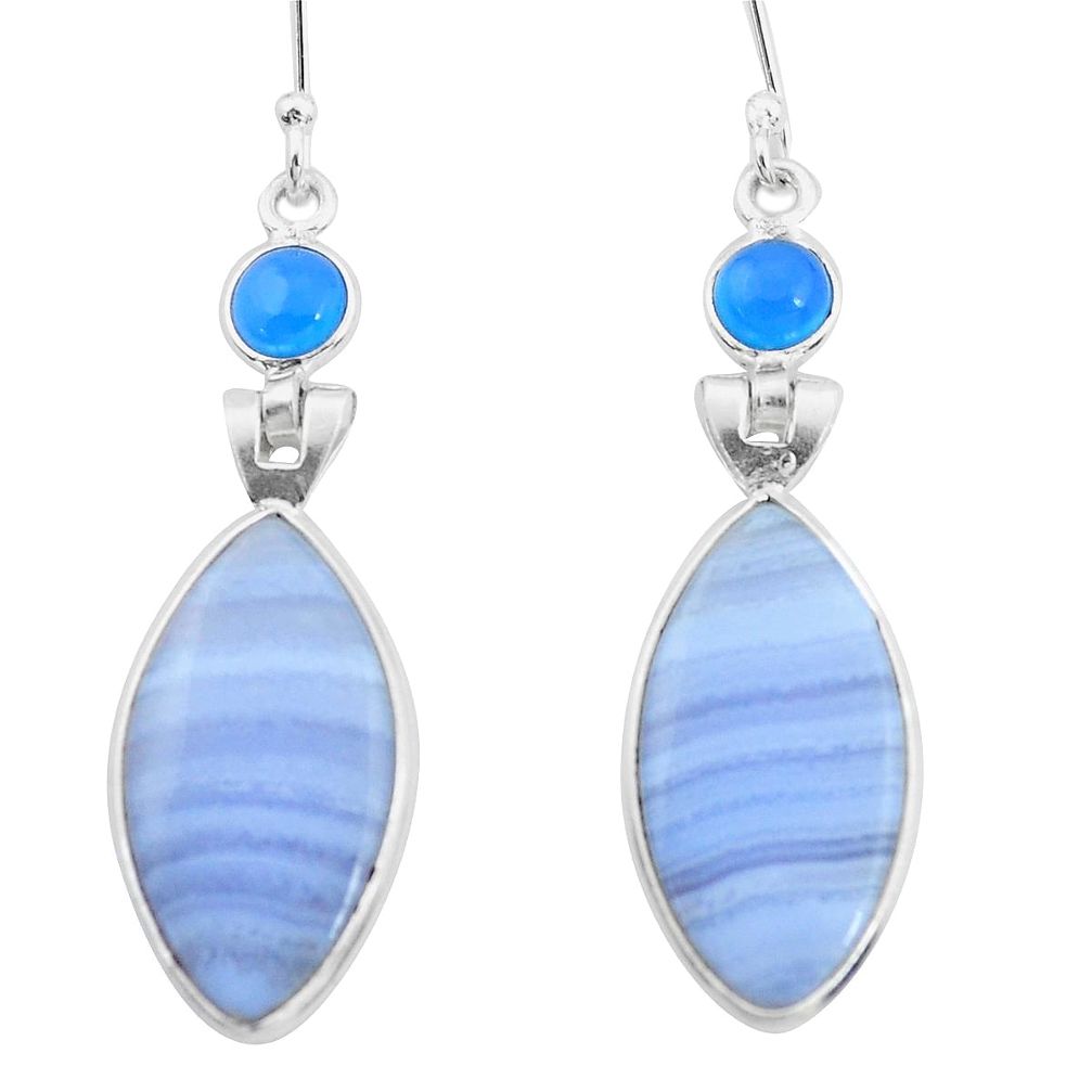 925 silver 13.43cts natural blue lace agate chalcedony dangle earrings p24603