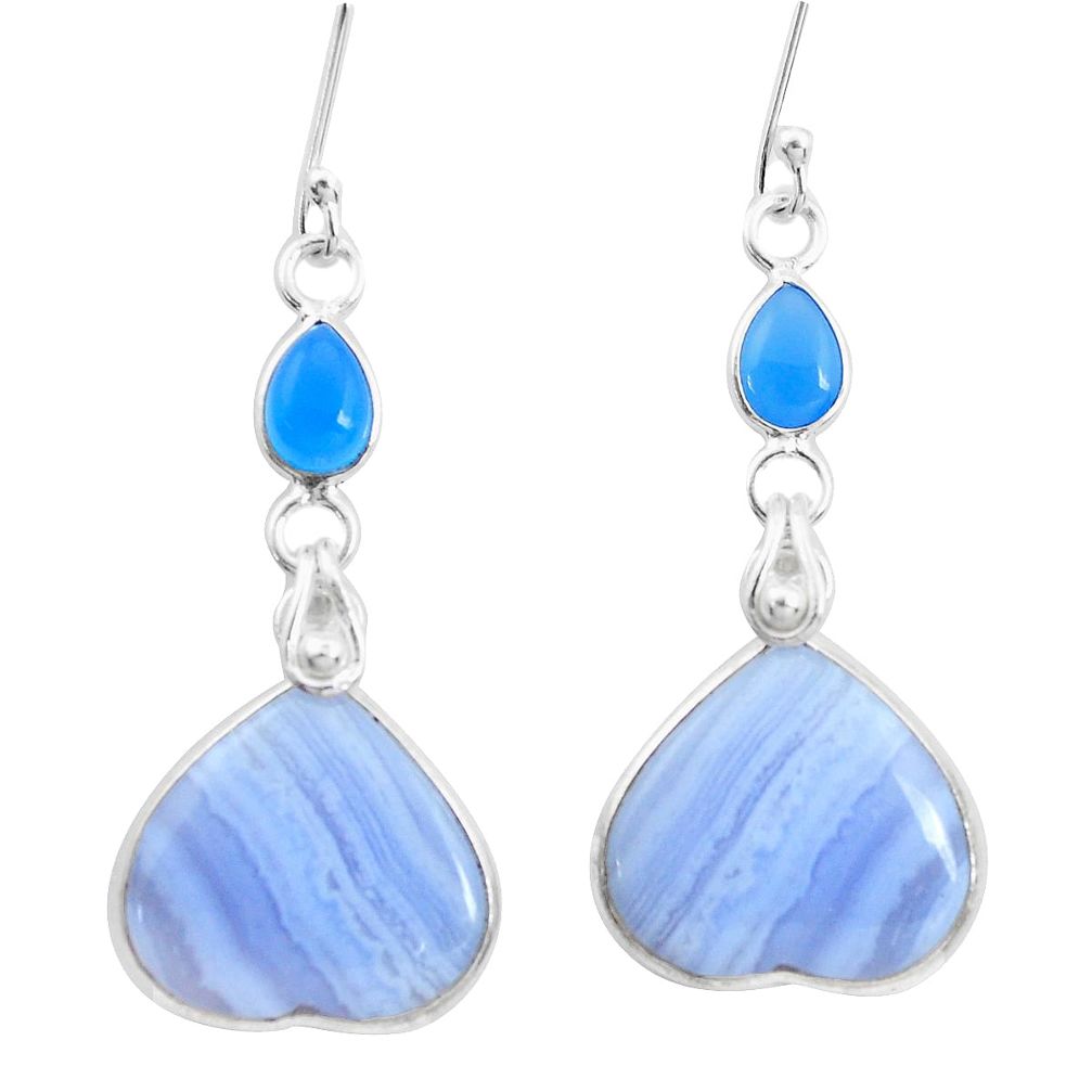 925 silver 16.50cts natural blue lace agate chalcedony dangle earrings p24609