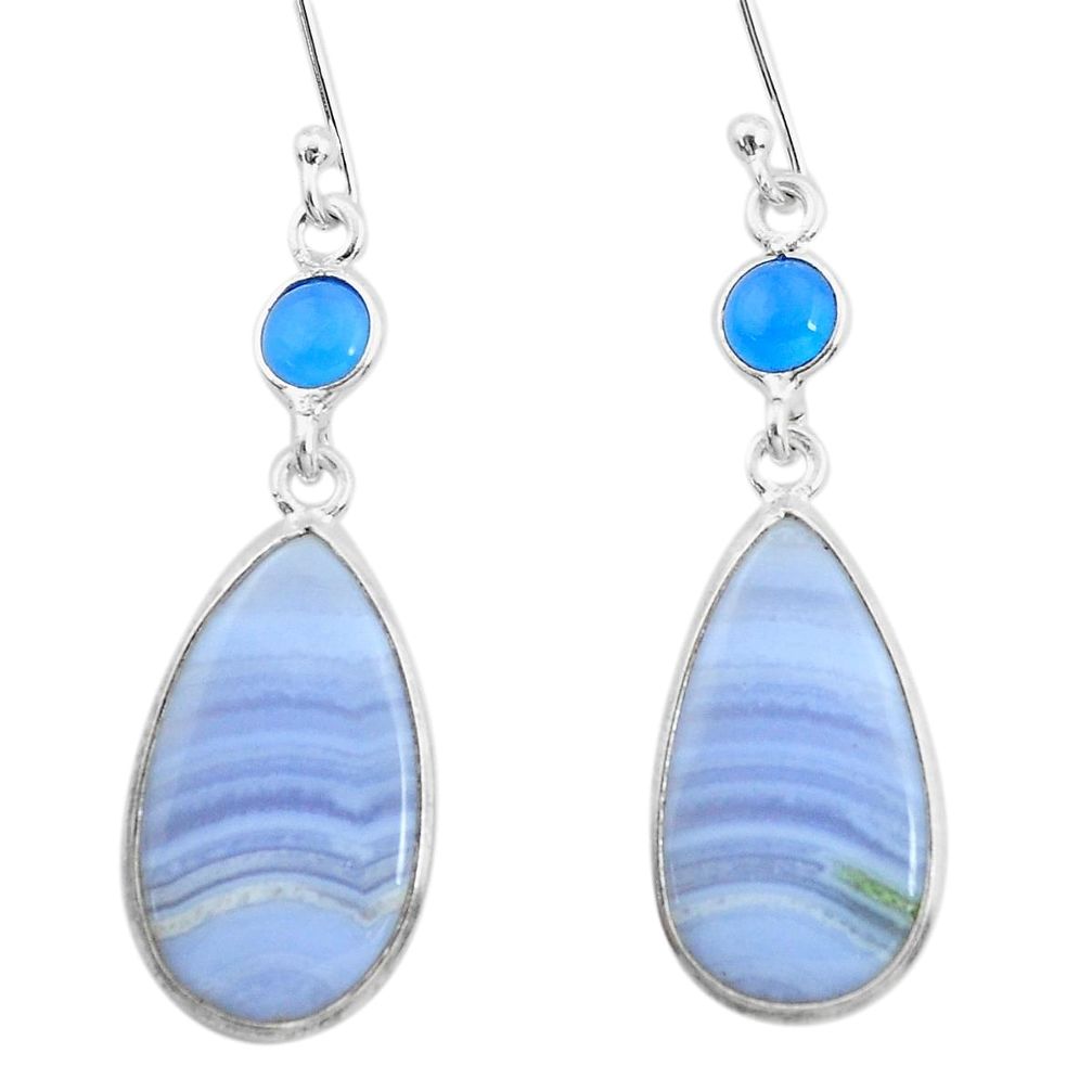 12.27cts natural blue lace agate chalcedony 925 silver dangle earrings p24610