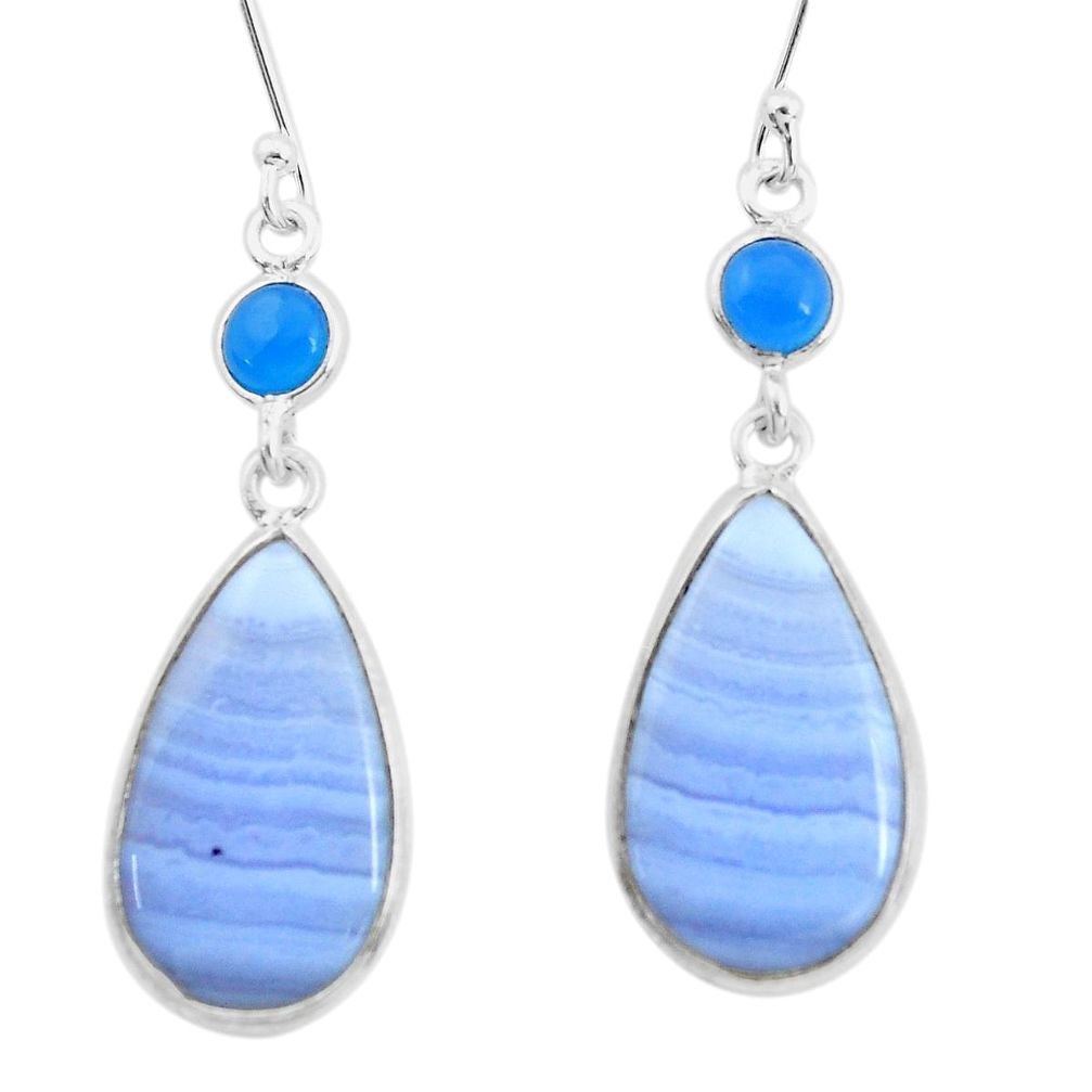 925 silver 12.35cts natural blue lace agate chalcedony dangle earrings p24613