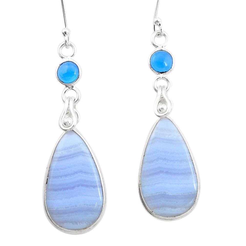 14.67cts natural blue lace agate chalcedony 925 silver dangle earrings p24618