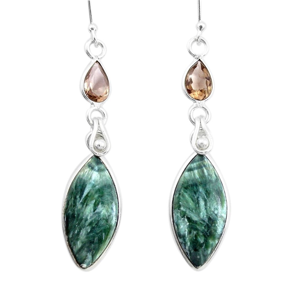 15.25cts natural green seraphinite (russian) 925 silver dangle earrings p24627