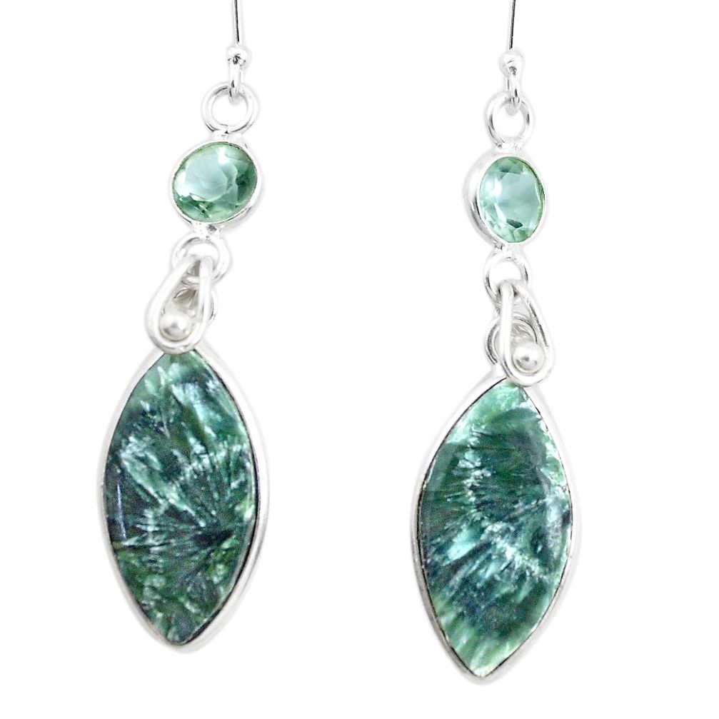 15.89cts natural green seraphinite (russian) 925 silver dangle earrings p24629