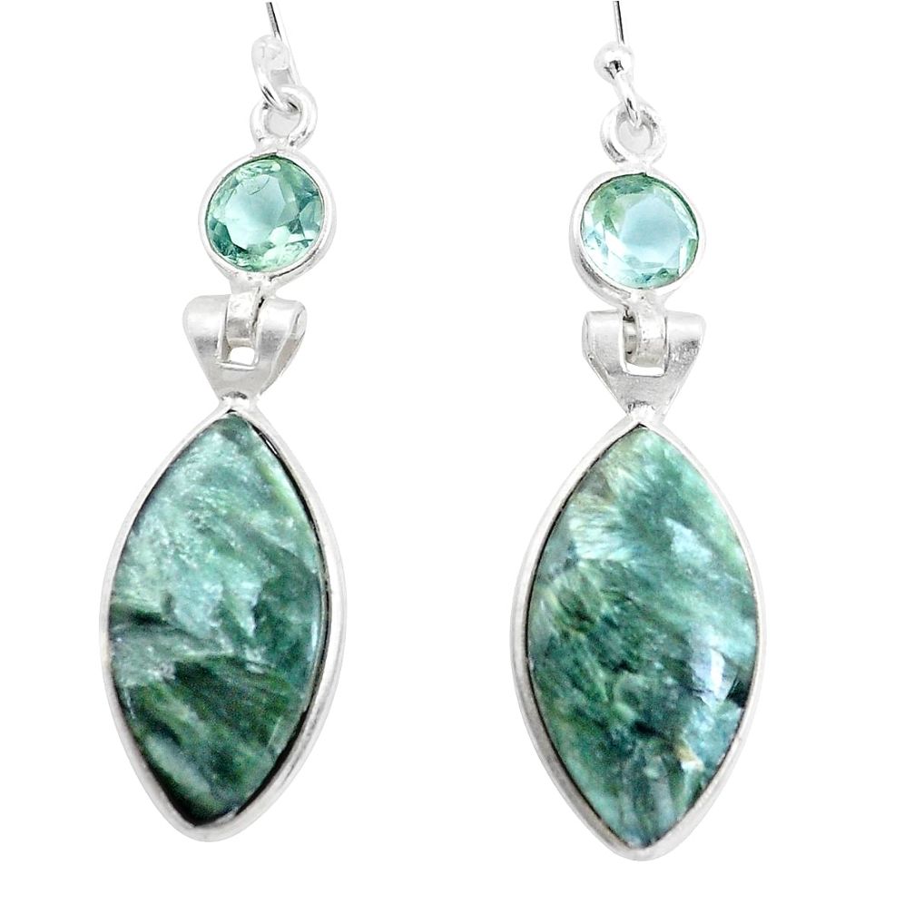 14.18cts natural green seraphinite (russian) 925 silver dangle earrings p24631