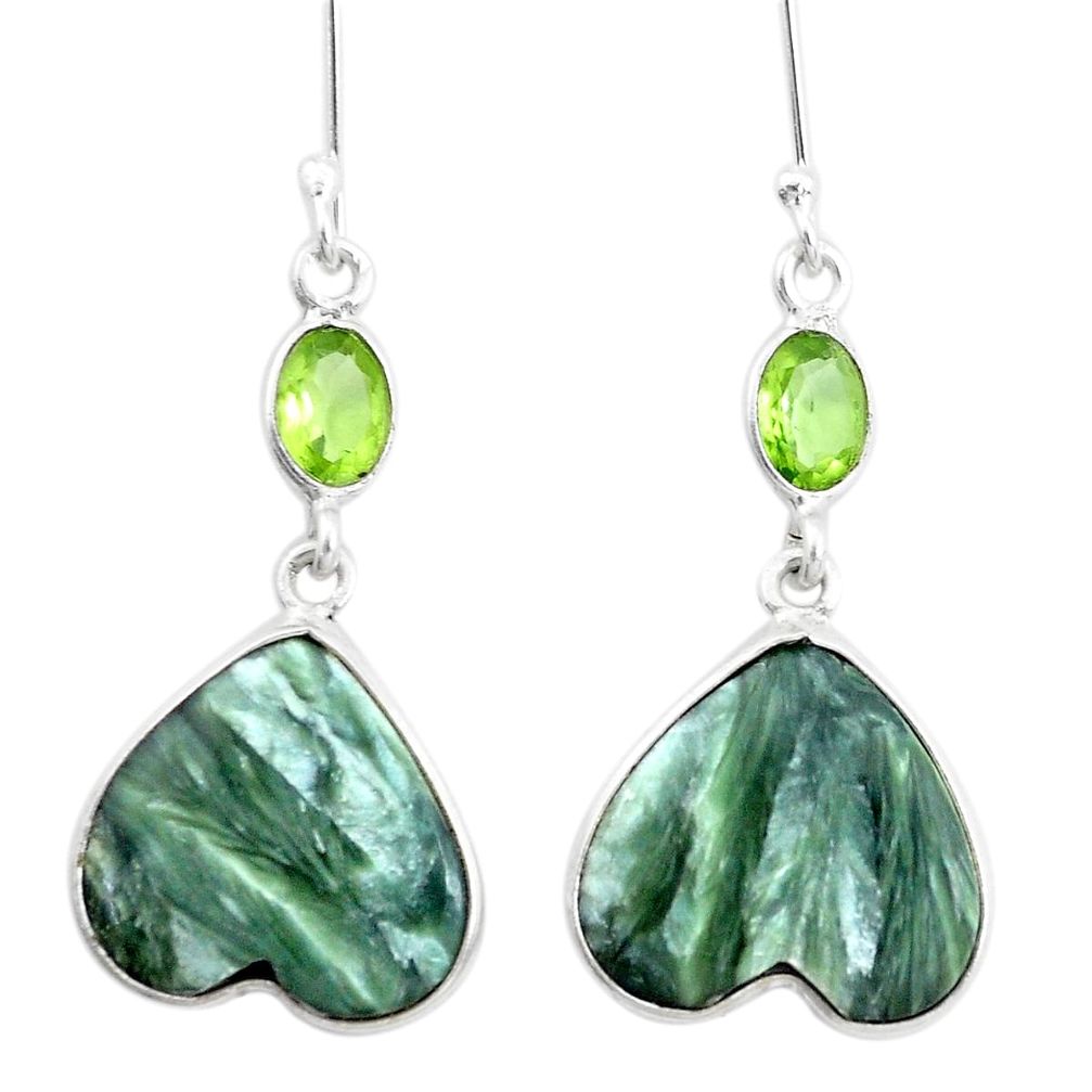 15.89cts natural green seraphinite (russian) 925 silver dangle earrings p24637