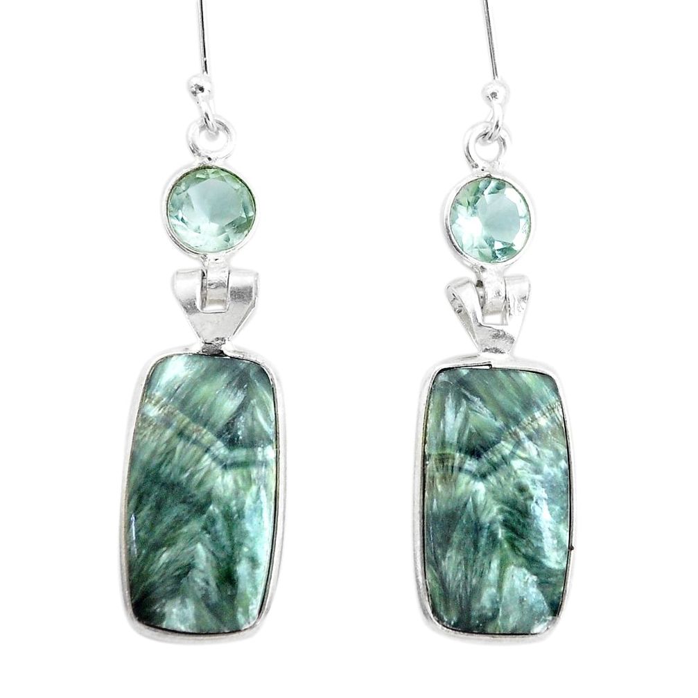 925 silver 15.25cts natural green seraphinite (russian) dangle earrings p24638